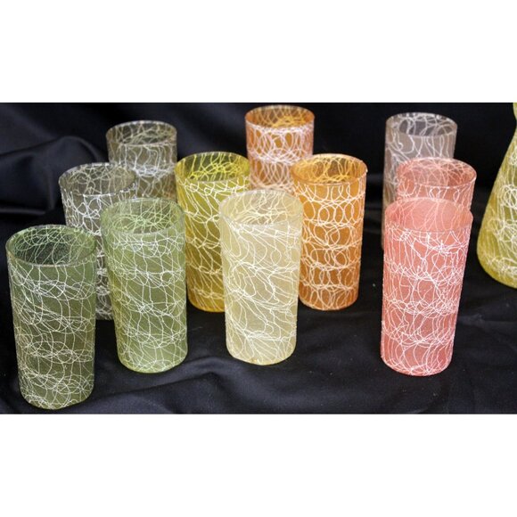 VTG 50s/60s Colorcraft Spaghetti String Carafe Pitcher Glasses Shat-r-Proof Tumb - Picture 11 of 15